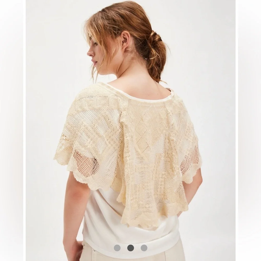 Free People Evangeline Tee White and Cream Lace Overlay Top Sold Out Large NWT - Picture 4 of 8
